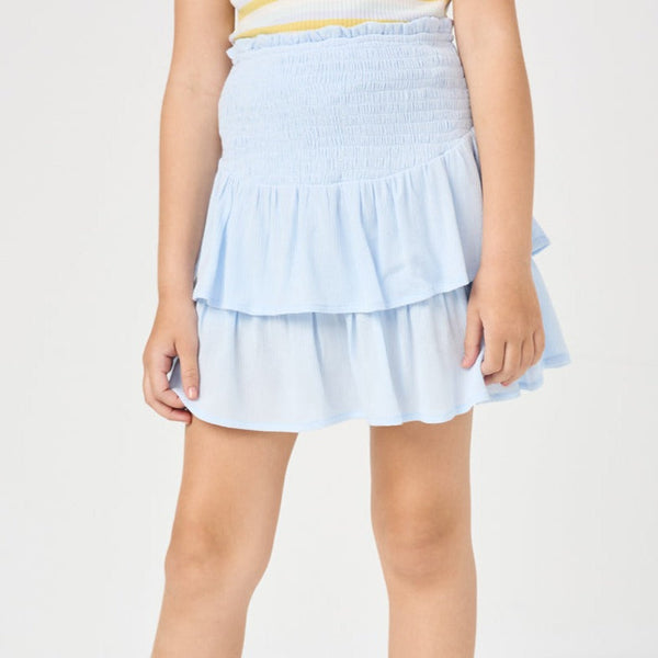 Smocked Ruffle Tiered Mini Skirt- Blue