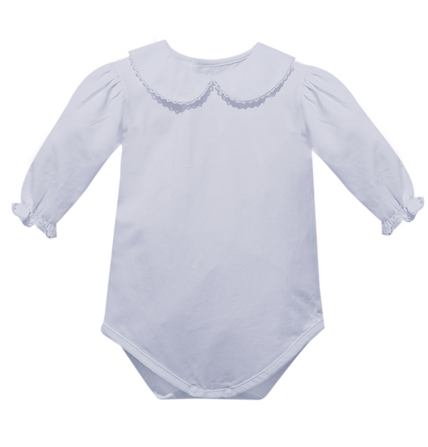 Picot Knit Ruffle LS Onesie- White