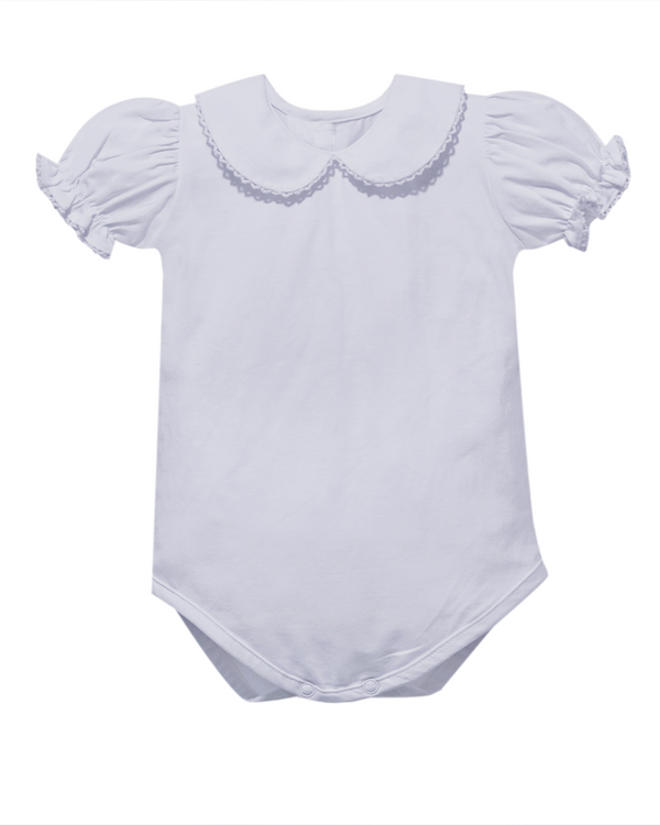 Picot Knit Ruffle Onesie- White