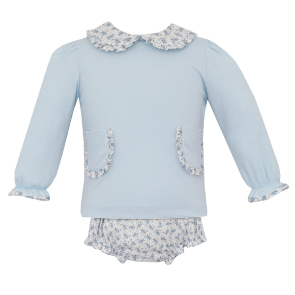 Blue Floral Diaper Set- Lt. Blue