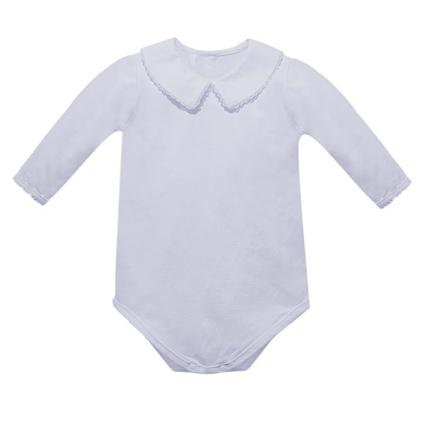 Picot Knit LS Onesie- White