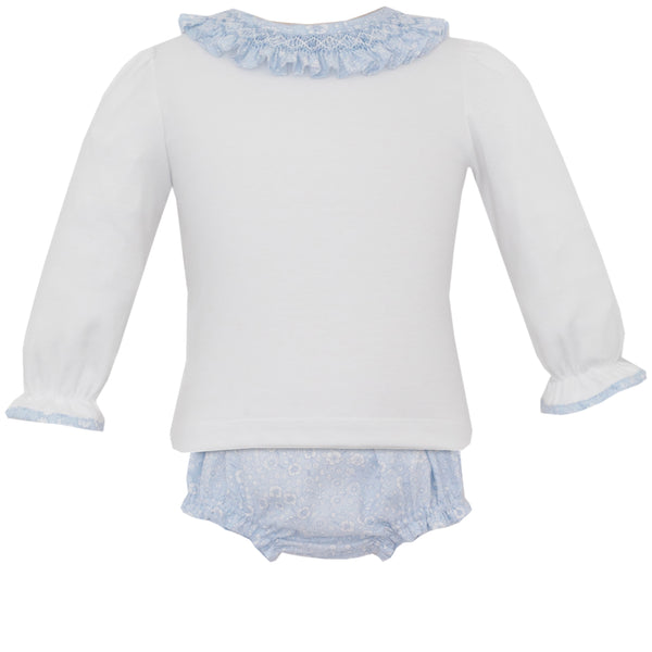 Blue Floral Daiper Set W/ Smocked Collar