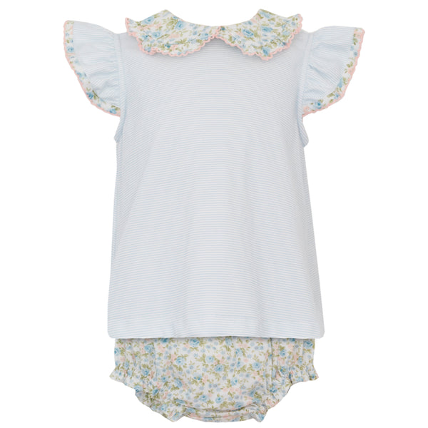 Floral Knit Diaper Set- Lt. Blue