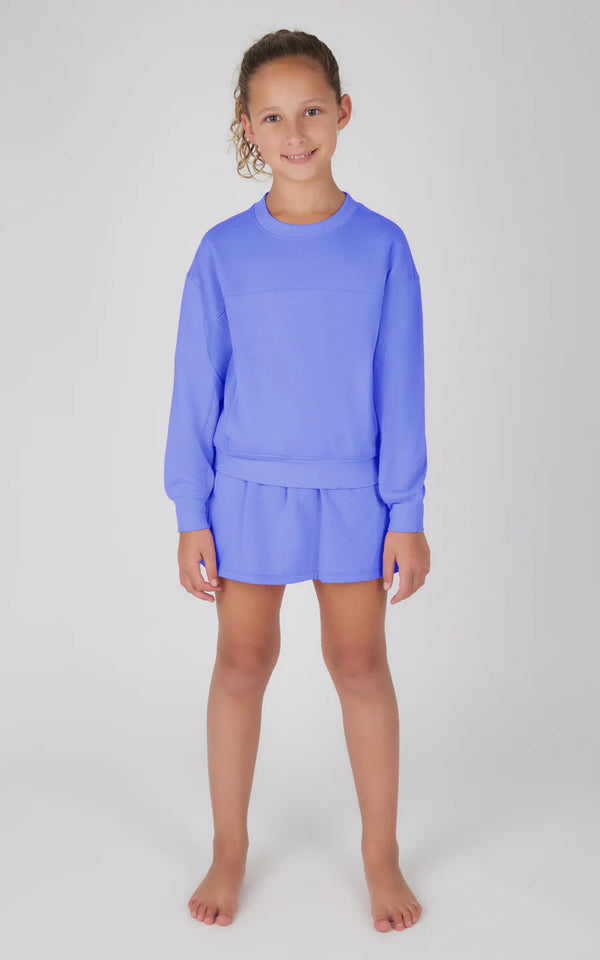 Terry Brushed Pullover Skort Set- Baja Blue