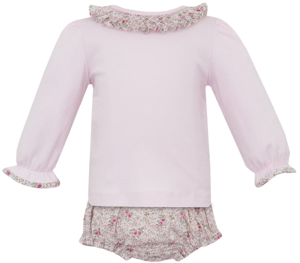Rose Pink Floral Smocked Collar Bloomer Set