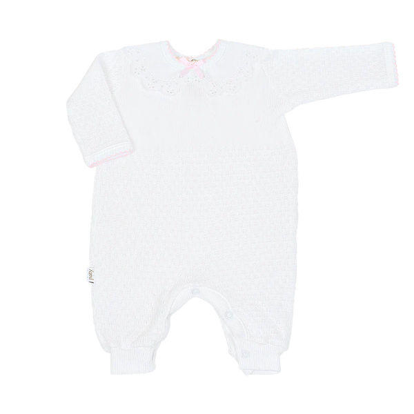Eyelet Pique Collar Romper- Pink