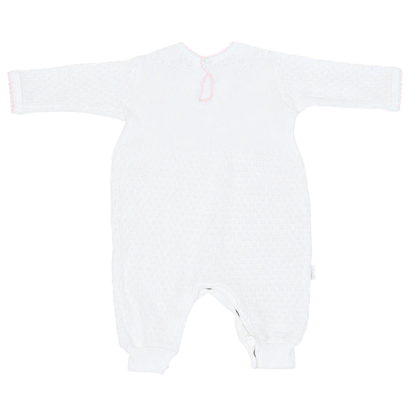 Eyelet Pique Collar Romper- Pink