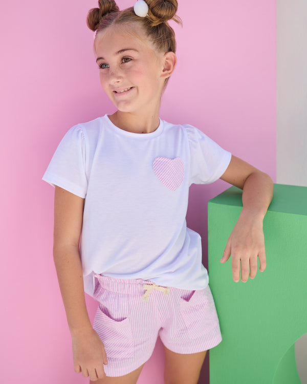 Patch Pocket Shorts- Pink Sparkle Seersucker