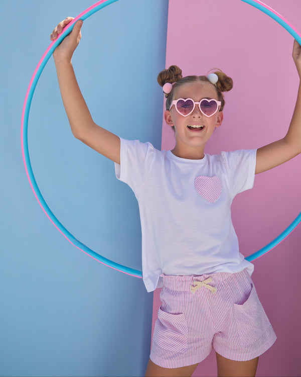 Patch Pocket Shorts- Pink Sparkle Seersucker