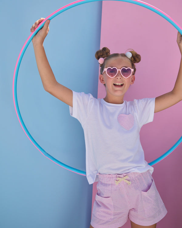 Essential Tee- Pink Seersucker Heart