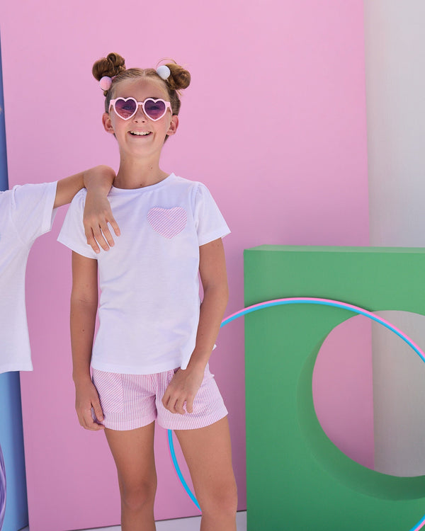 Patch Pocket Shorts- Pink Sparkle Seersucker