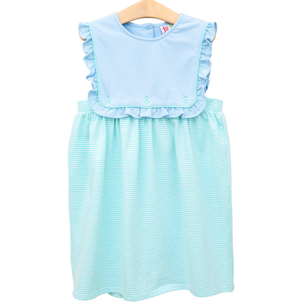 Amelia Dress- Light Blue with Mint Stripe