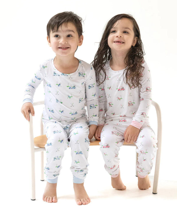Baby Golf Carts L/S Loungewear Set- Blue/White