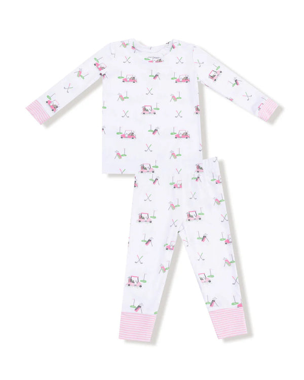 Baby Golf Carts L/S Loungewear Set- Pink/White
