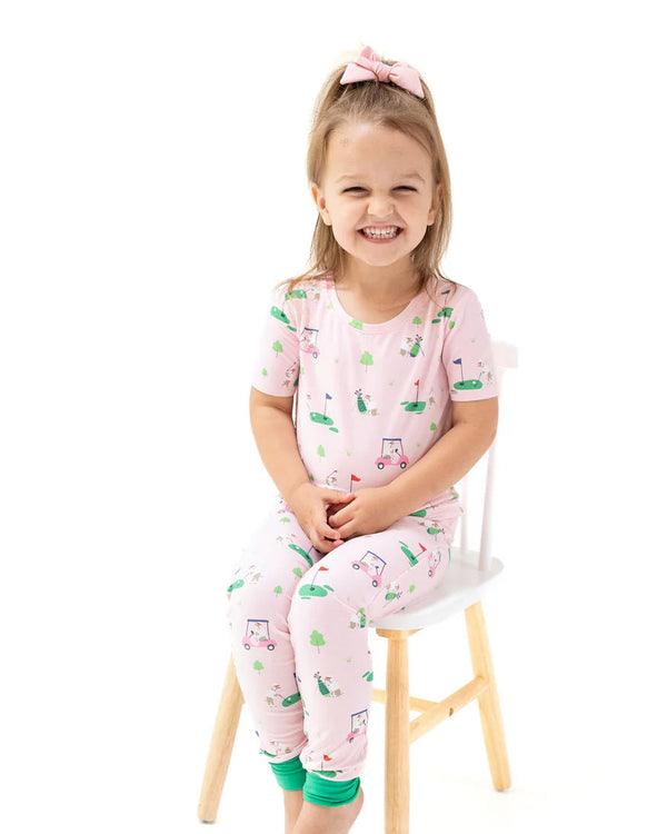 Dog Gone Golf S/S Loungewear Set- Light Pink/Green