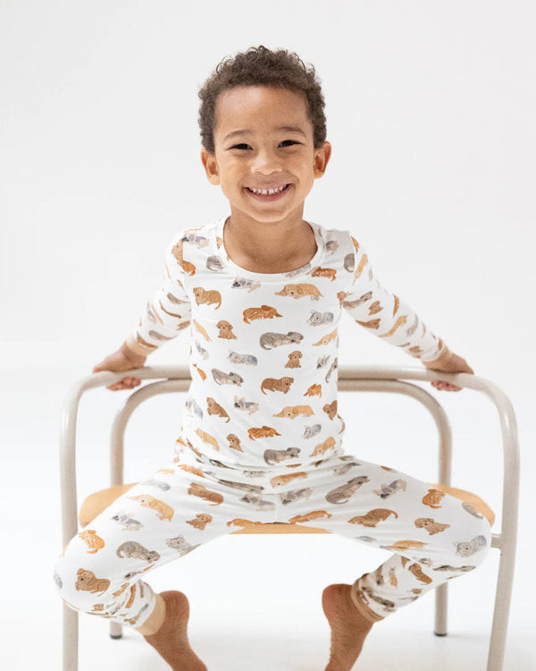 Napping Puppies L/S Loungewear Set- Ivory/Tan
