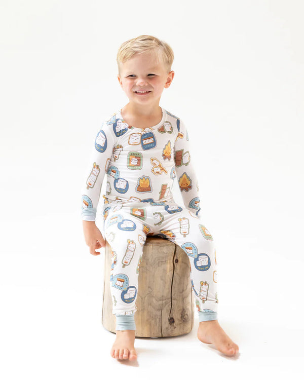 Smores L/S Loungewear Set- Ivory/Gray Blue