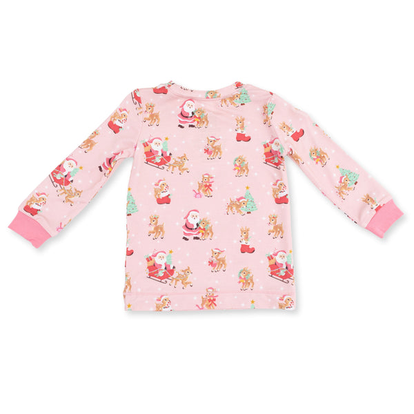 Vintage Reindeer & Santa Pink Loungewear Set