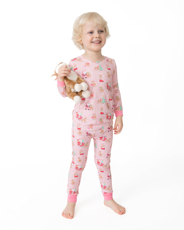 Vintage Reindeer & Santa Pink Loungewear Set