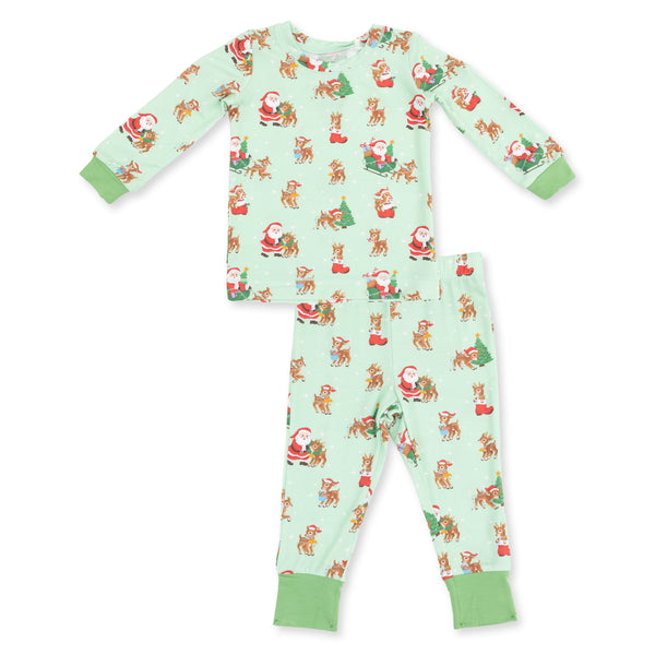Vintage Reindeer & Santa Green Loungewear Set