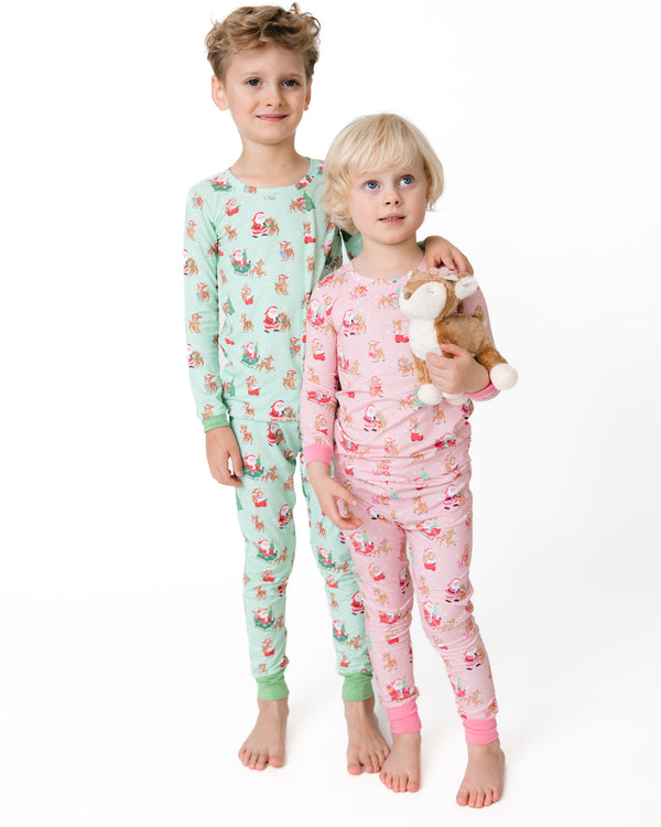 Vintage Reindeer & Santa Pink Loungewear Set