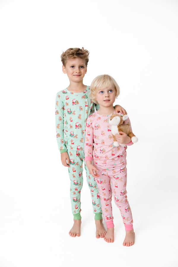 Vintage Reindeer & Santa Green Loungewear Set
