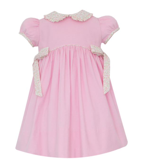 Pink Corduroy Dress W/ Pink Floral Collar & Side Bows