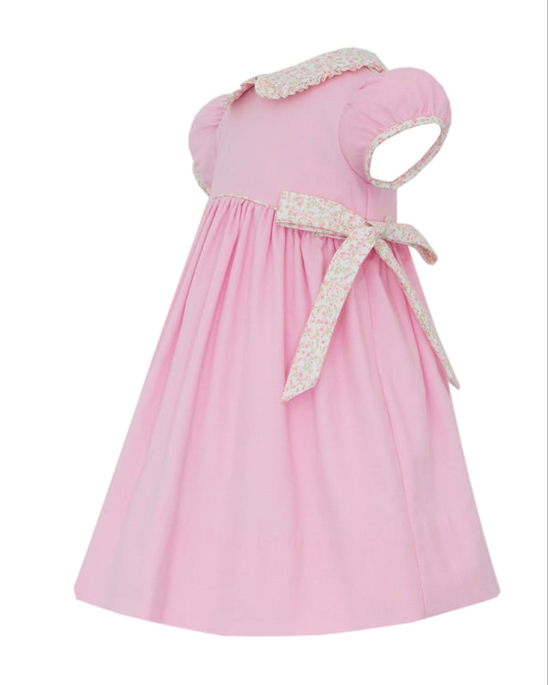 Pink Corduroy Dress W/ Pink Floral Collar & Side Bows