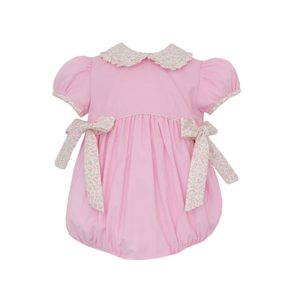 Pink Corduroy Bubble W/ Pink Floral Collar & Side Bows