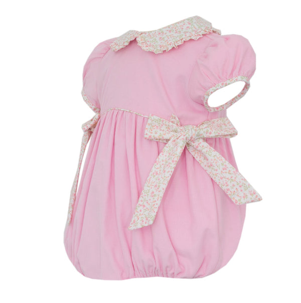 Pink Corduroy Bubble W/ Pink Floral Collar & Side Bows