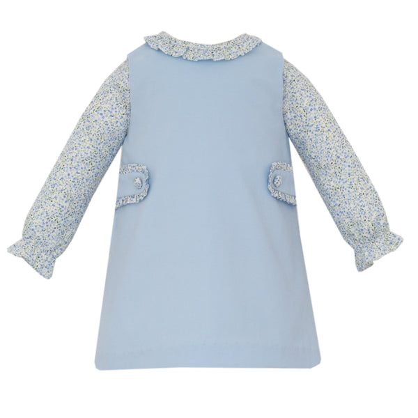 Lt. Blue Corduroy Jumper W/ Blue Floral Print L/S Blouse