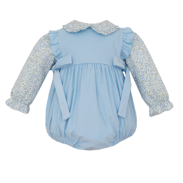 Lt. Blue Corduroy Bubble W/ Blue Floral Print L/S Blouse