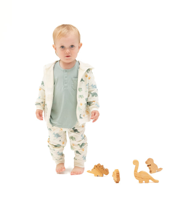 Soft Dinos French Terry Jogger Set- White/Green