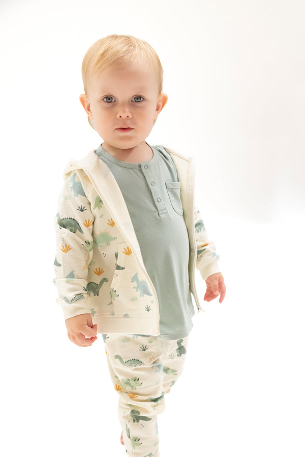 Soft Dinos French Terry Jogger Set- White/Green