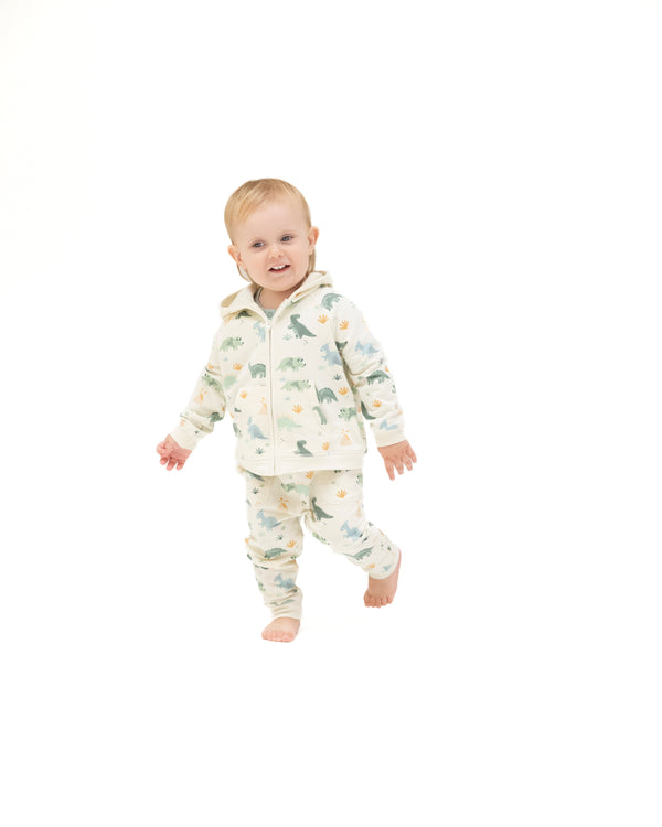 Soft Dinos French Terry Jogger Set- White/Green