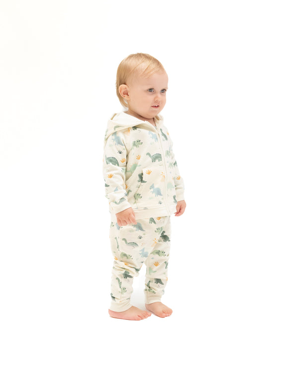 Soft Dinos French Terry Jogger Set- White/Green