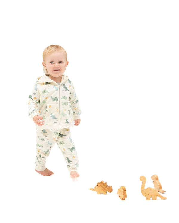 Soft Dinos French Terry Jogger Set- White/Green