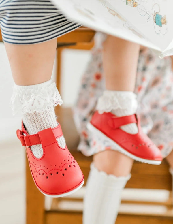 Birdie Leather T-Strap Mary Jane- Red