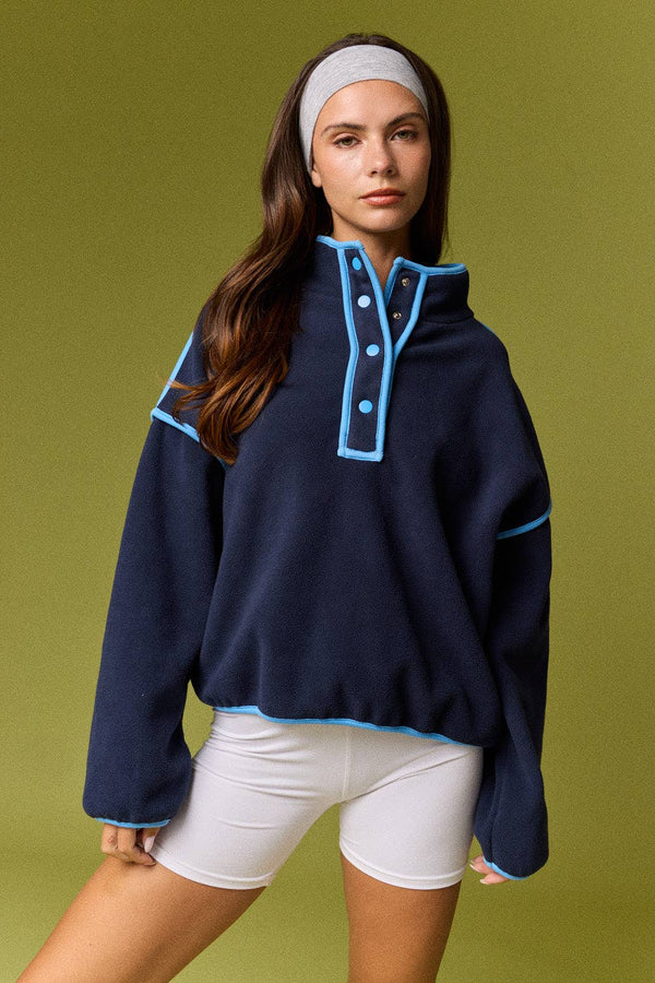 Brooke Varsity Fleece Pullover- Navy