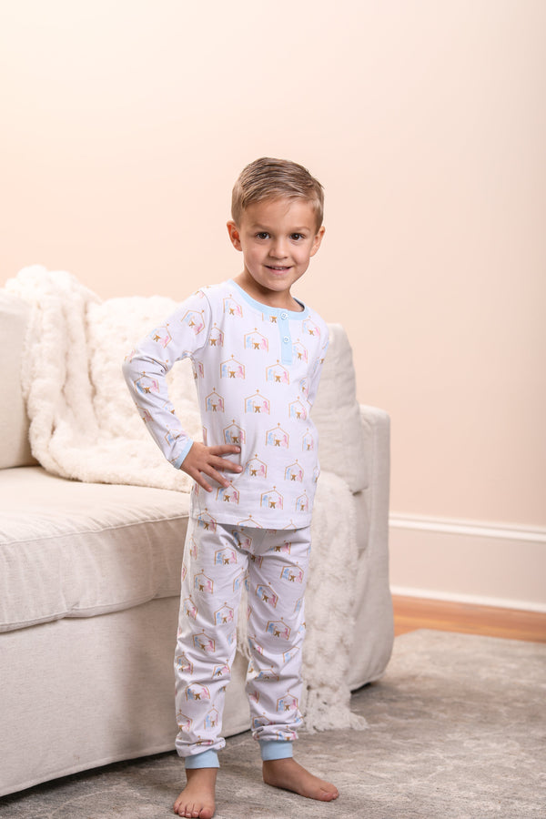 Christmas Nativity Pants Set- Light Blue