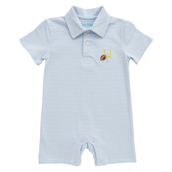 Game Day Polo Romper- Light Blue