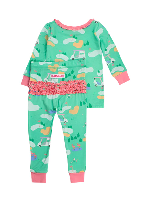 Ruffle Pajama Set Bamboo Viscose- Fairway Flamingo