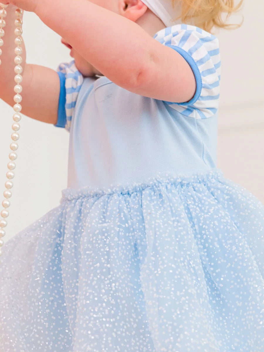 Princess Bow Twirl Romper- Crystal Blue Princess 12-18 Months