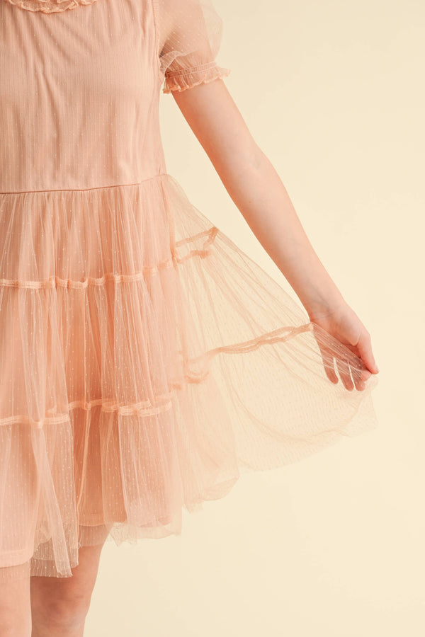 Puff Sleeve Tiered Mesh Dress