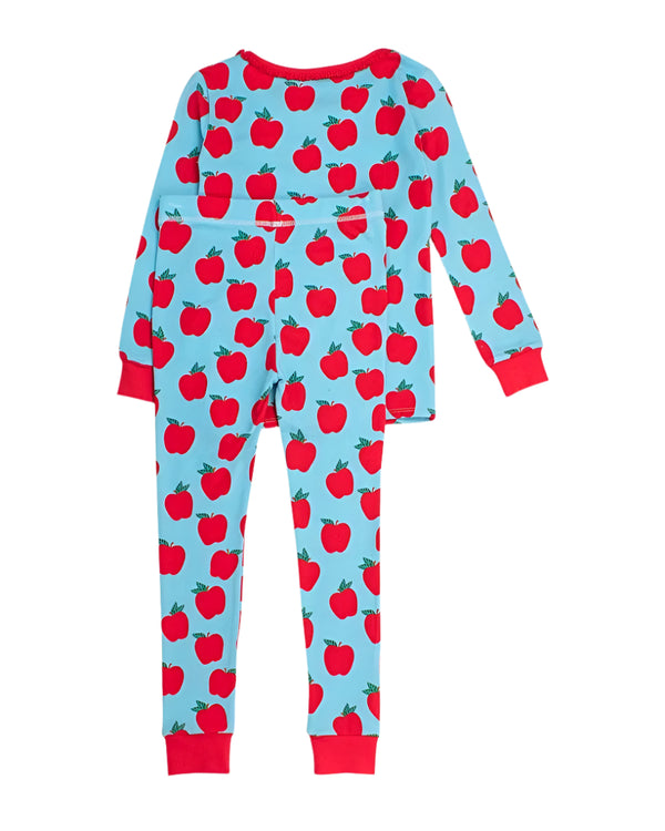 Ruffle Long Sleeve Pajama Set- Blue Apple Of My Eye