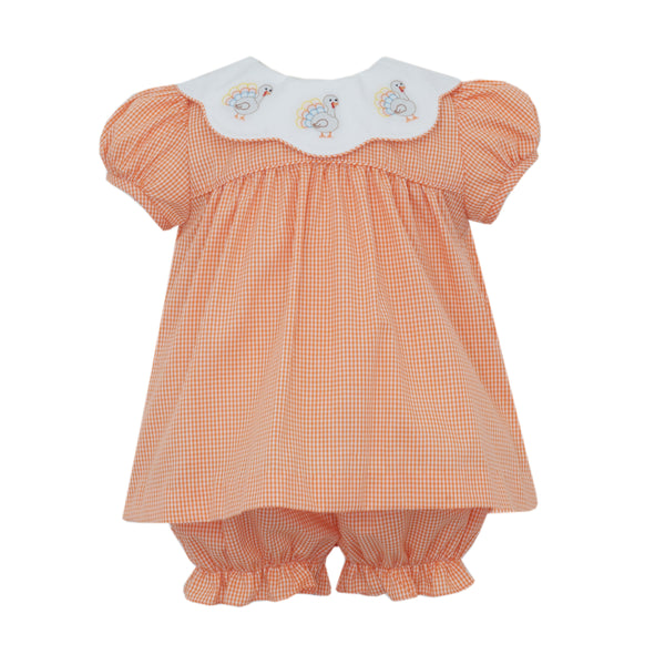 Turkey Bloomer Set- Orange Gingham