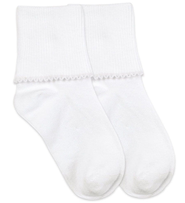 Smooth Toe Tatted Edge Turn Cuff Socks 1 Pair- White