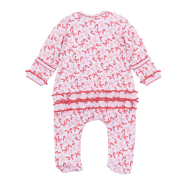 Candy Cane Lane Ruffle Zipper Footie- Red
