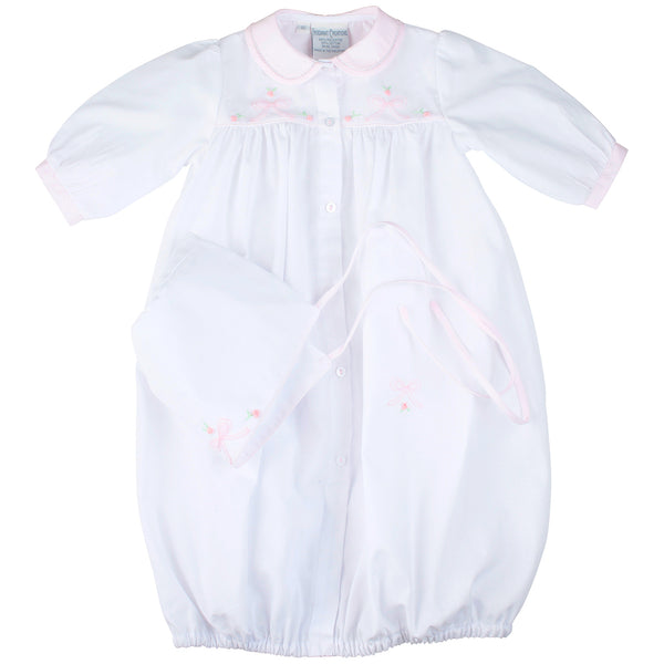 Embroidered Bow Take Me Home Gown W/ Bonnet
