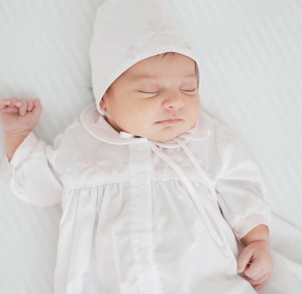 Embroidered Bow Take Me Home Gown W/ Bonnet